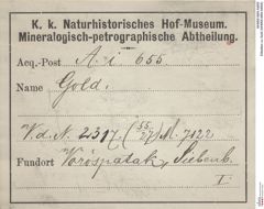 Etiketten zu Gold (NHMW-MIN-Ai655)